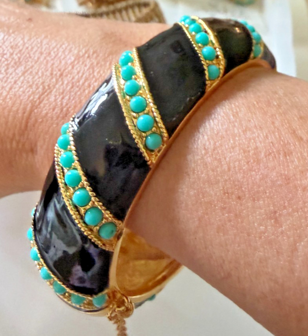 J.Crew Gold Tone, Blue Enamel & Turquoise Accented Clamper Bracelet